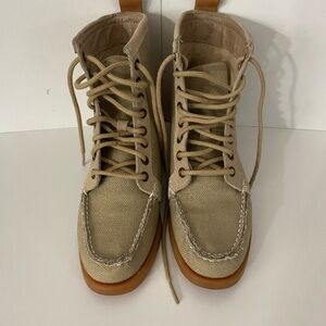 Sebago Dockside Lace Up Tan Canvas Docksides